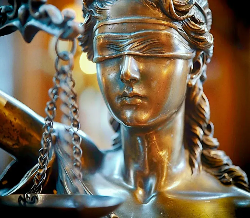 Une photo d'une statue représentant la justice les yeux bandés